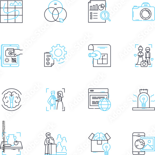 Fashion industry linear icons set. Style, Trend, Luxury, Couture, Runway, Design, Clothing line vector and concept signs. Apparel,Accessories,Glamour outline illustrations