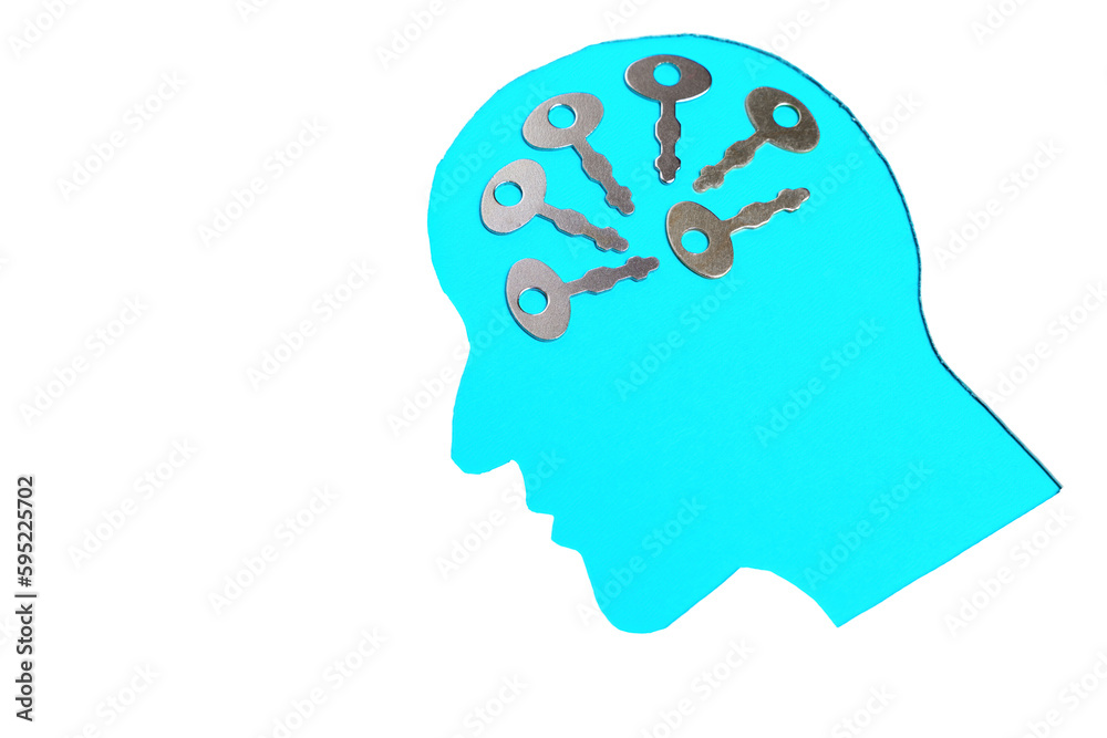 Cutout Paper Profile of Male Head with Keys Cutout Paper Profile of Male Head with Keys