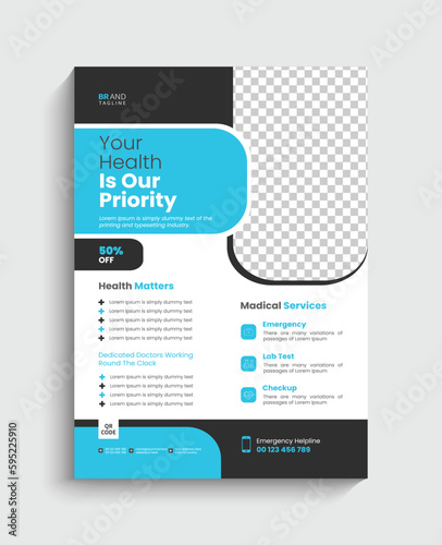 Medical flyer template design, Health card poster template