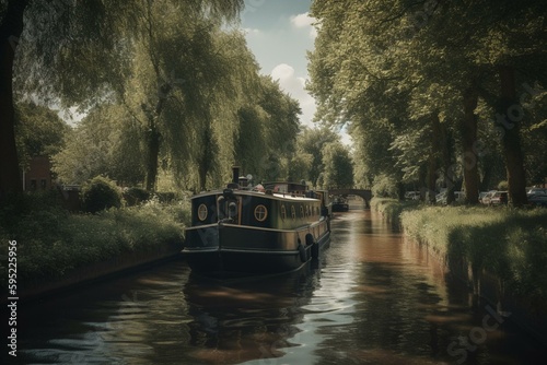 Explore North Frisian Friedrichstadt through a scenic canal tour. Generative AI photo