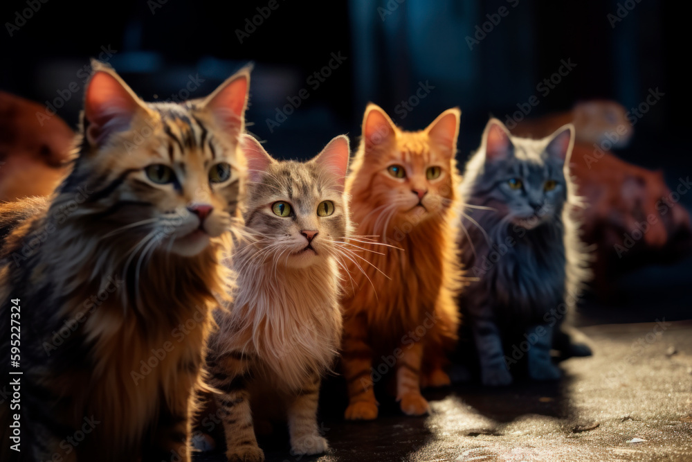 A group of cats of different breeds. Generative AI