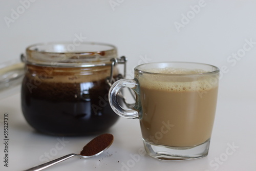 Filter coffee sweetened with palm jaggery syrup. A healthy way of making coffee without sugar