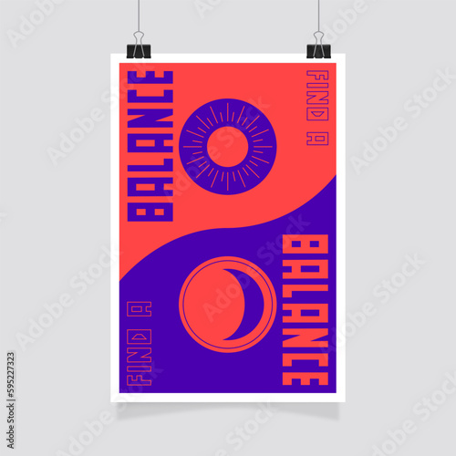 Balance graphic design with sun and  moon yin and yang symbol illustration for Poster and  t-shirt prints, and other uses.