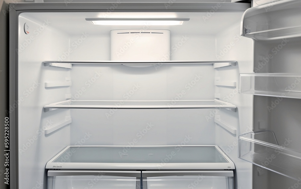 Empty fridge with a refrigerator. Generative AI technology. Empty fridge with a refrigerator. Generative AI technology.