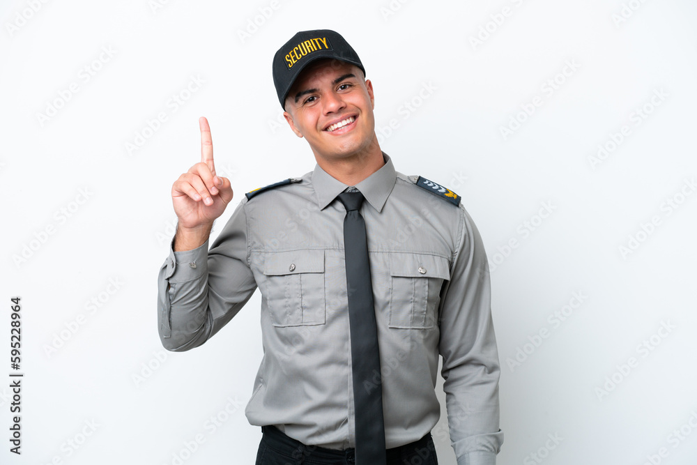 Young caucasian security man isolated on white background showing and lifting a finger in sign of the best Young caucasian security man isolated on white background showing and lifting a finger in sign of the best