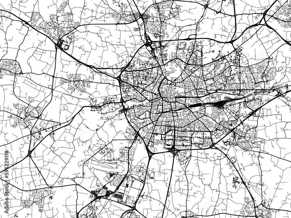 Vector road map of the city of  Rennes in France on a white background.