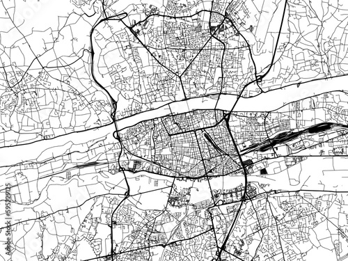 Vector road map of the city of  Tours in France on a white background.