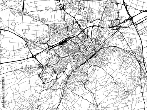 Vector road map of the city of  Mulhouse in France on a white background.