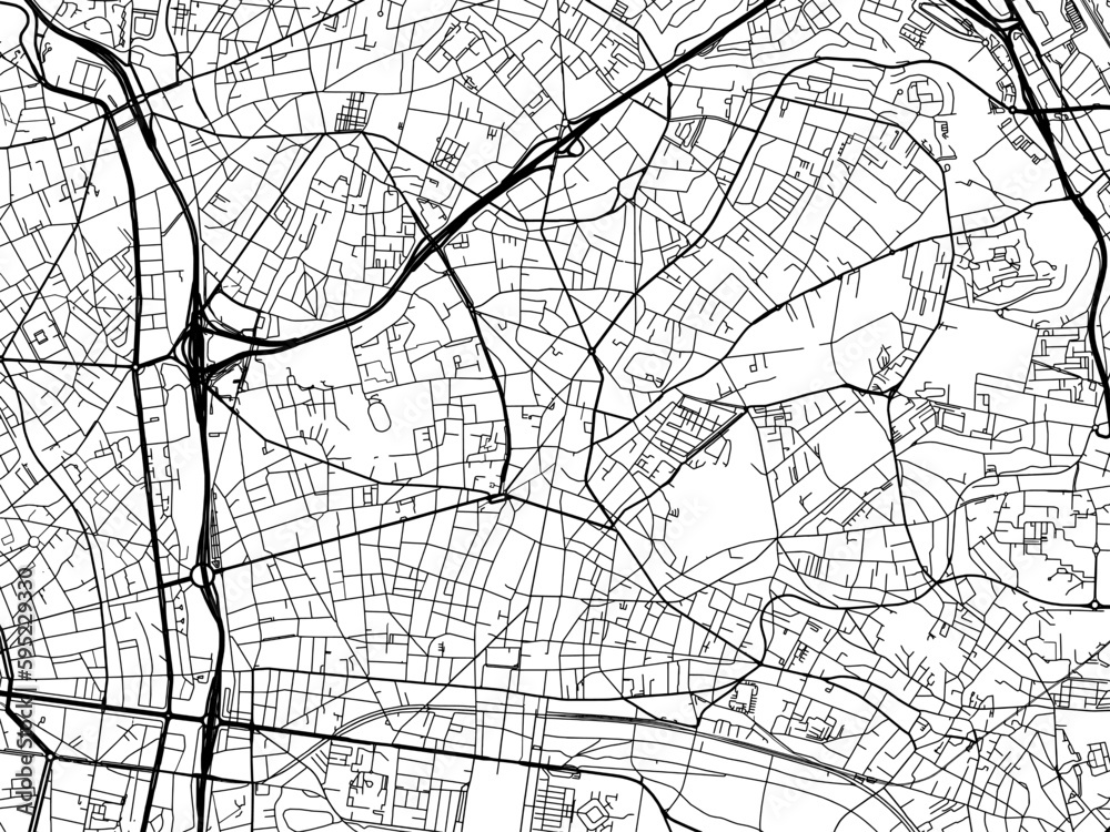 Vector road map of the city of  Montreuil in France on a white background.