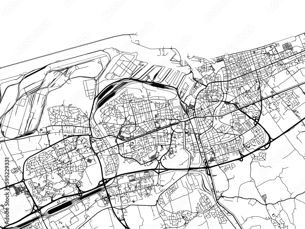 Vector road map of the city of  Dunkirk in France on a white background.
