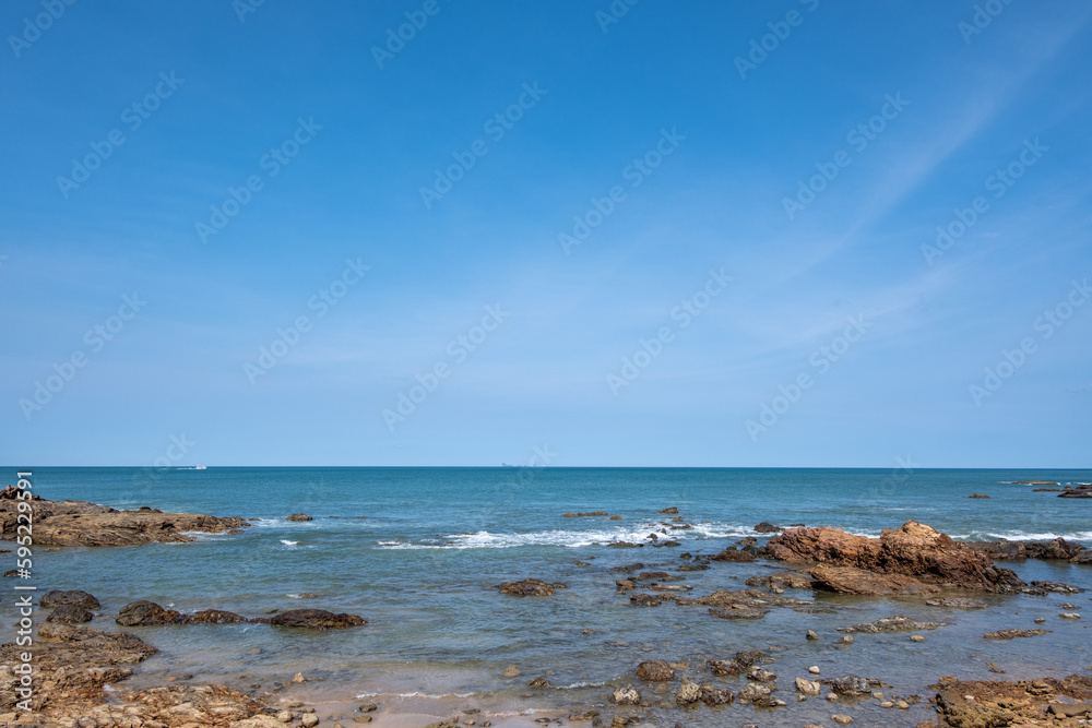 Horizontal line of the rocky beach, in Krabi, Thailand