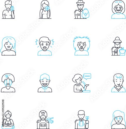 Angry temperament linear icons set. Frustration, Animosity, Bitterness, Resentment, Fury, Aggression, Hostility line vector and concept signs. Grudge,Outrage,Tension outline illustrations photo