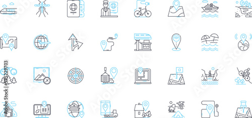 Location tracking linear icons set. Geolocation, Tracking, GPS, Navigation, Map, Positioning, Mobility line vector and concept signs. Location-based services,Real-time,Beacon outline illustrations