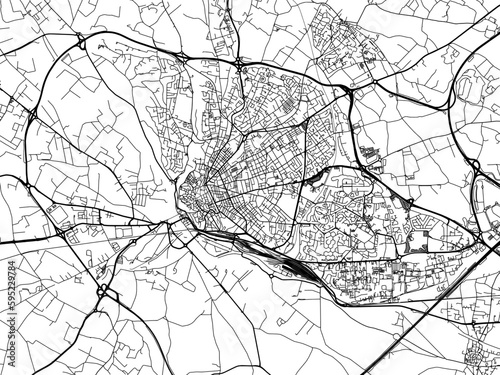 Vector road map of the city of  Beziers in France on a white background.