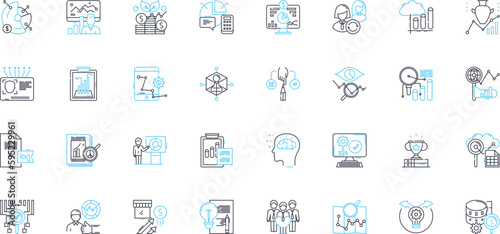 Financial evaluation linear icons set. Profitability, Liquidity, Solvency, Leverage, Efficiency, Analysis, Forecasting line vector and concept signs. Benchmarking,Ratios,Valuation outline