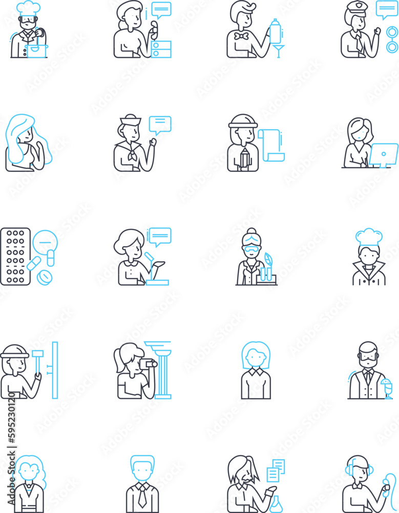 Identities linear icons set. Belonging, Diversity, Culture, Personality, Gender, Ethnicity, Race line vector and concept signs. Social status,Nationality,Religion outline illustrations