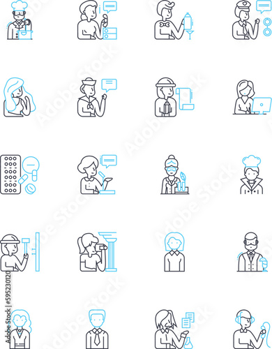 Identities linear icons set. Belonging, Diversity, Culture, Personality, Gender, Ethnicity, Race line vector and concept signs. Social status,Nationality,Religion outline illustrations