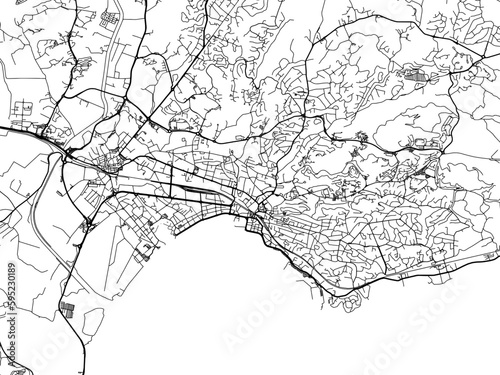 Vector road map of the city of Frejus in France on a white background.