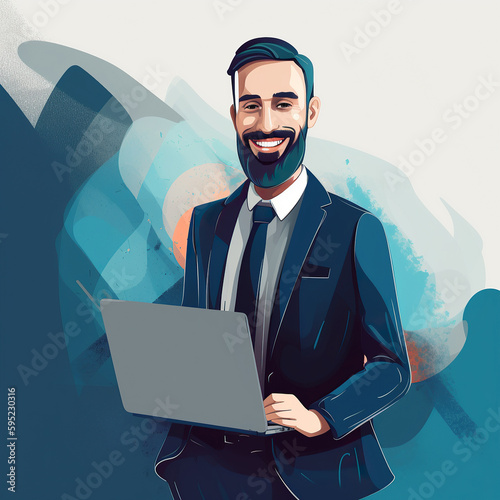 Ai generated illustration of Smiling handsome man with gadget