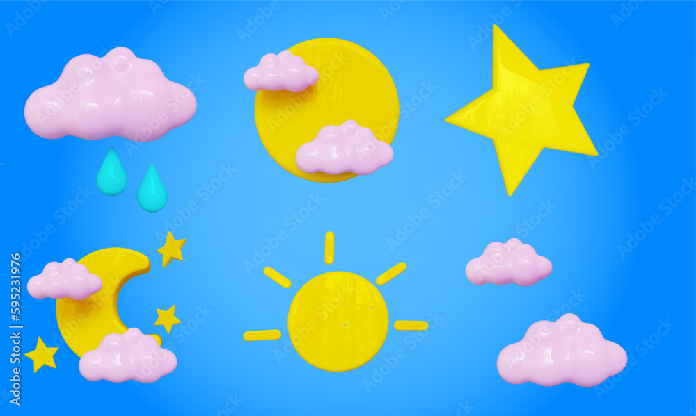 weather cloud sun star vector 3d 