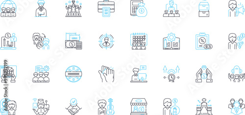 Desk linear icons set. Wood, Metal, Glass, Workstation, Computer, Organization, Space-saving line vector and concept signs. Compact,Multi-functional,Modern outline illustrations