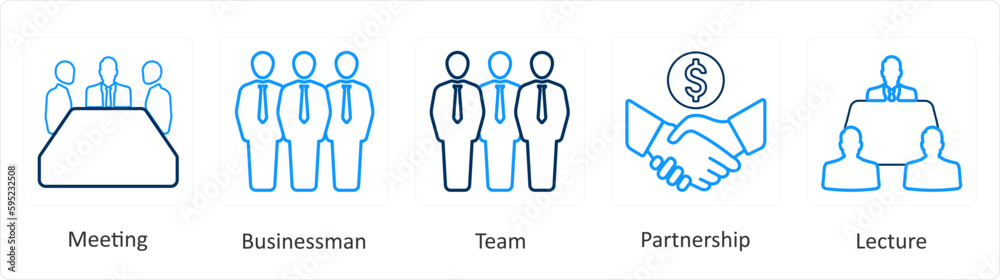 A set of 5 mix icons as meeting, business man, team A set of 5 mix icons as meeting, business man, team