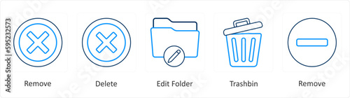 A set of 5 mix icons as remove, delete, edit folder