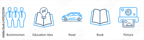 A set of 5 mix icons as businessman  education idea  road