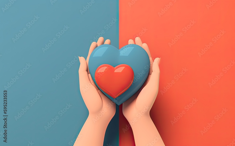 hands holding red heart, health care, love, organ donation, mindfulness, wellbeing, family insurance and CSR concept.Generative Ai.
