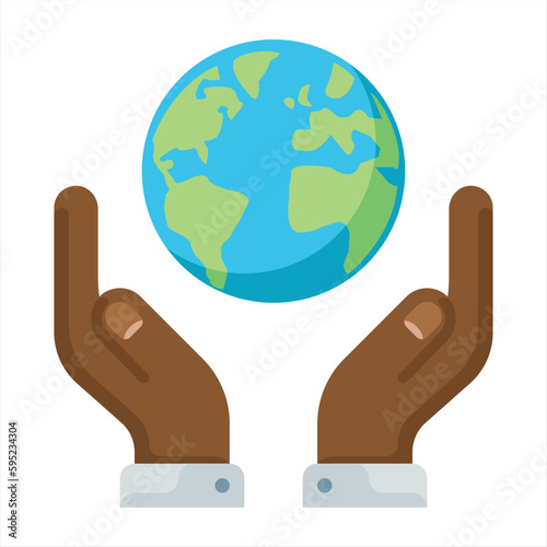 Black skinned hands holding the globe, earth. Earth day concept. Earth day vector illustration for poster, banner, print, web. Saving the planet and the environment.
