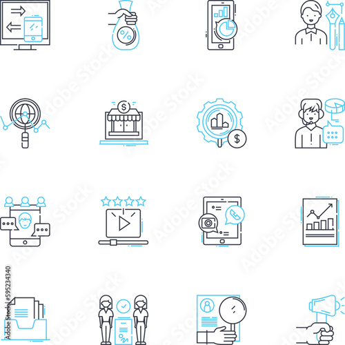 Product advertising linear icons set. Innovative, Eye-catching, Versatile, Impactful, Memorable, Persuasive, Creative line vector and concept signs. Enticing,Bold,Compelling outline illustrations