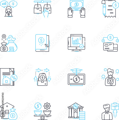 Business administration linear icons set. Leadership, Entrepreneurship, Operations, Management, Strategy, Collaboration, Innovation line vector and concept signs. Communication,Organization,Finance