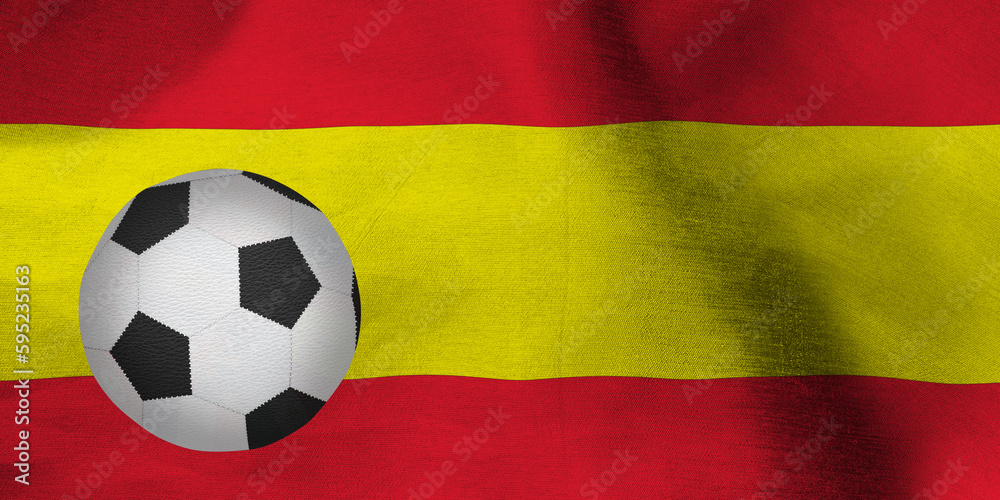 The image of a soccer ball against the background of the national flag of Spain