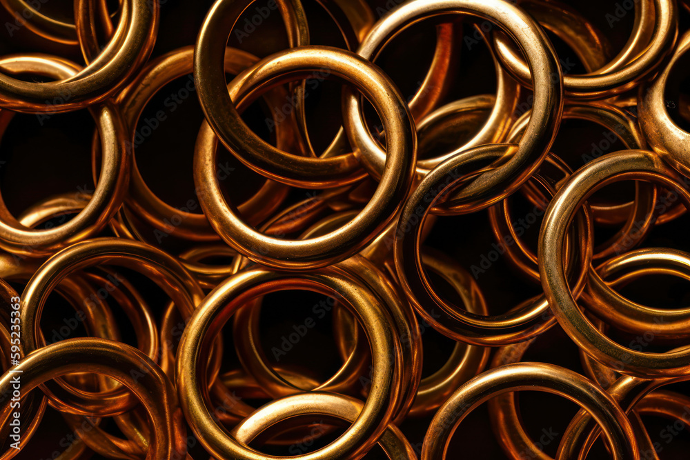 shiny yellow metal rings background .Neural network AI generated.