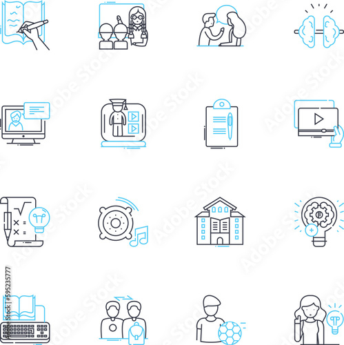 Resourceful learning center linear icons set. Education, Discovery, Enrichment, Empowerment, Innovation, Creativity, Inspiration line vector and concept signs. Collaboration,Growth,Leadership outline