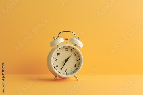 white clock on yellow background.from generative ai