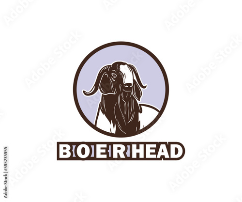 boer goat in a circle logo, silhouette of great face vector illustrations