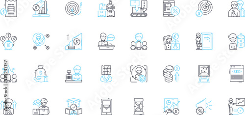 Expense control linear icons set. Budgeting, Cost-cutting, Tracking, Analysis, Management, Optimization, Reduction line vector and concept signs. Planning,Accountability,Oversight outline
