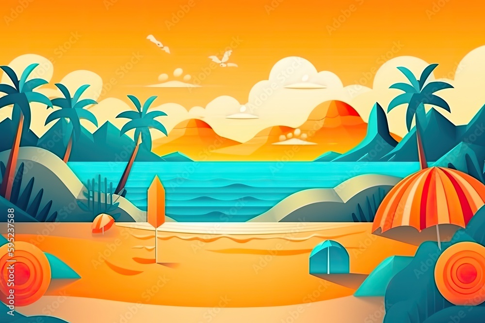 Summer time fun concept design. Summer sale, post template. Generative AI.