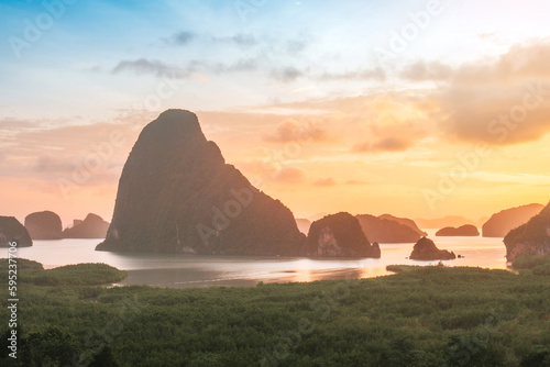 Limestone landscape in Phang Nga bay at sunrise Unseen location of 