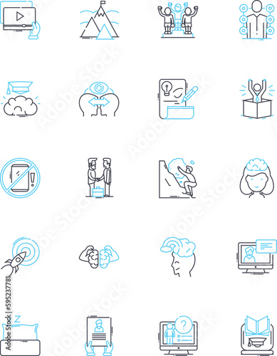 Creativity and innovation linear icons set. Imagination, Ingenuity, Originality, Vision, Artistry, Brainstorming, Inventiveness line vector and concept signs. Resourcefulness,Creativeness,Novelty