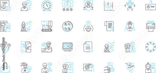 Record keeping linear icons set. Organization, Archiving, Storage, Management, Filing, Retention, Preservation line vector and concept signs. Documentation,Control,Security outline illustrations