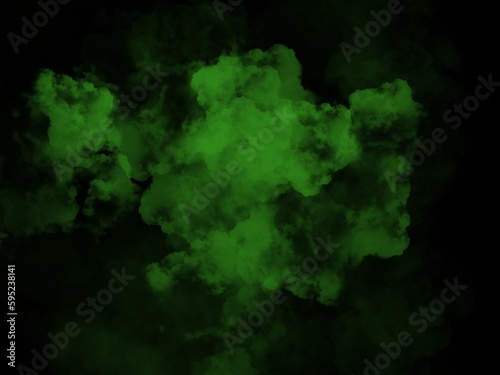 Green clouds on dark background. Illustration drawn from tablet use for graphic background in abstract concept.