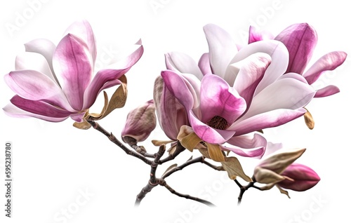 magnolia branch in pink with white flowers png, in the style of uhd image, transparent/translucent medium, angura kei, flowerpunk, bloomcore, dao trong le, violet and pink © JanPaulAnthony