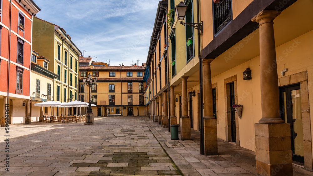 The Square of the Fontan market is located in the historical center of Oviedo and is surrounded by bar and shops, Asturias.