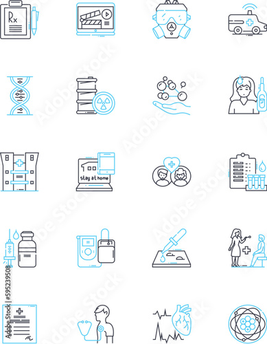 Plague linear icons set. Epidemic, Disease, Pandemic, Outbreak, Bacteria, Infection, Symptoms line vector and concept signs. Quarantine,Mortality,Contagion outline illustrations