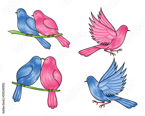 Hand-drawn couple bird vector illustration, Valentine’s day couple bird vector illustration 