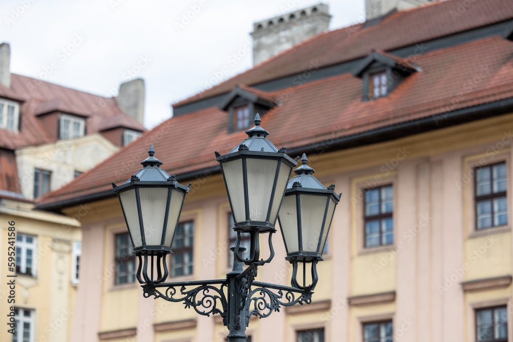Old wall street lighting in the Old Town of Krakow