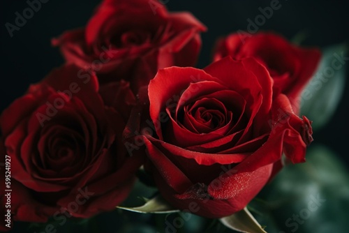 Close-up of fresh deep red Valentine s Day roses. Generative AI