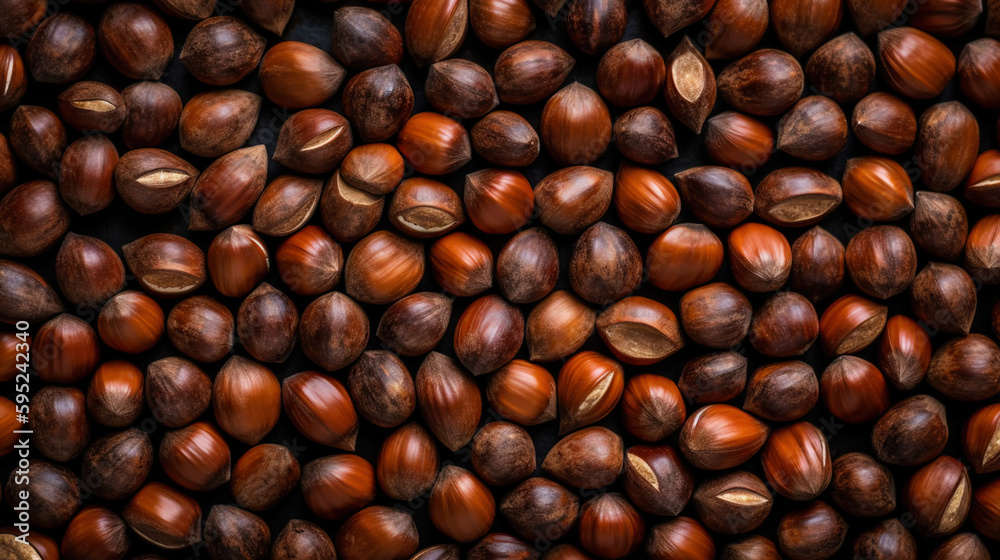 Many dried acorn nuts background. Top view on large group of nuts. Generative AI Many dried acorn nuts background. Top view on large group of nuts. Generative AI